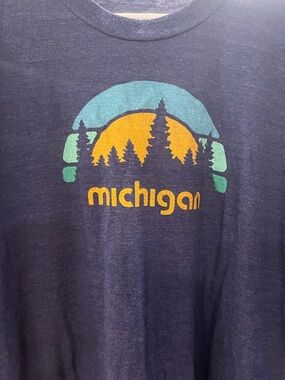 Unlisted Navy Long Sleeve Tee with Green, Teal & Yellow Graphic - Michigan